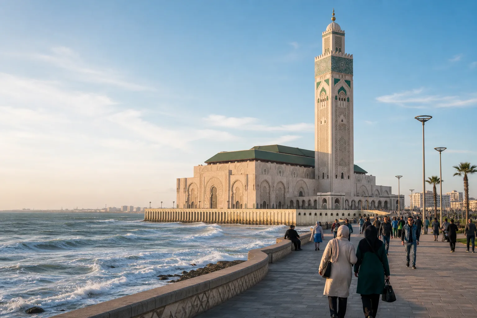 Hassan II Mosque seen from the Casablanca Corniche