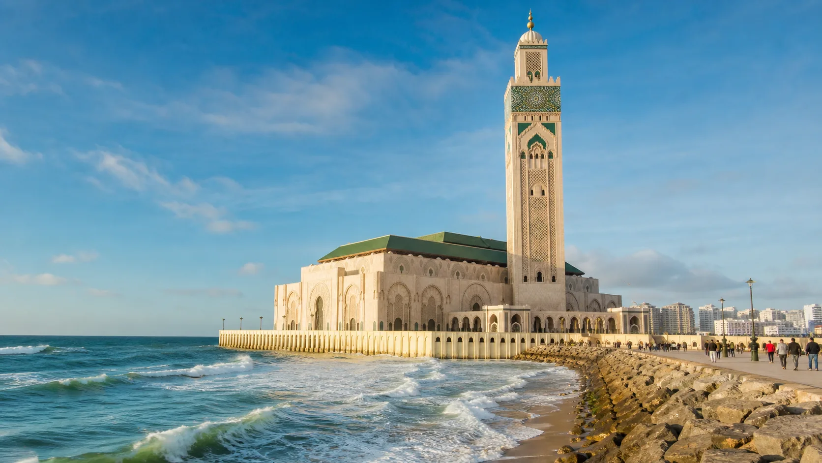 Hassan II Mosque rising over the Atlantic